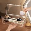 Clear Acrylic Powder Puff Layered Storage Box Dressing Table Cosmetic Powder Puff Finishing Grid Box Desktop Drawer Storage Box