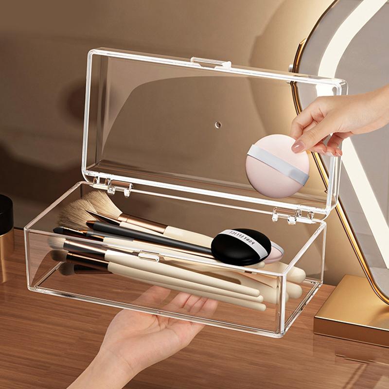 Clear Acrylic Powder Puff Layered Storage Box Dressing Table Cosmetic Powder Puff Finishing Grid Box Desktop Drawer Storage Box