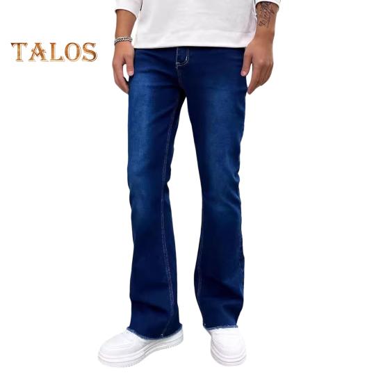 

Мужские джинсы, стандартный крой, однотонные джинсовые брюки с застежкой-молнией и пуговицами, универсальные расклешенные джинсовые брюки для улицы L