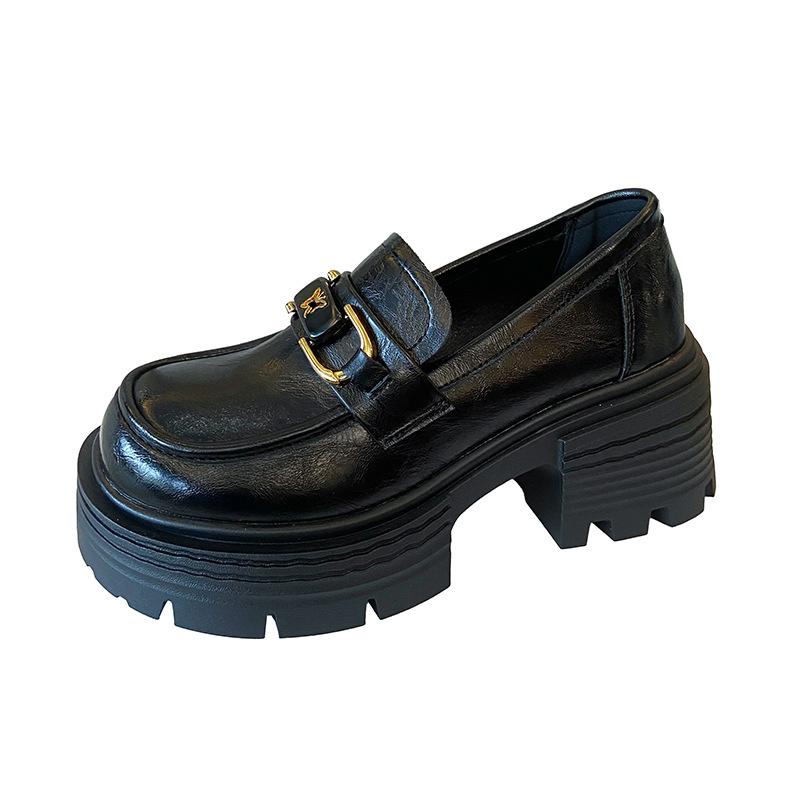 618-23 Retro big head British style small leather shoes for women 2025 new autumn platform loafers Japanese single shoes for women