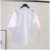 Korean Style White Cotton Shirt Women Summer Round Neck Casual Loose Fit Short Sleeve Top