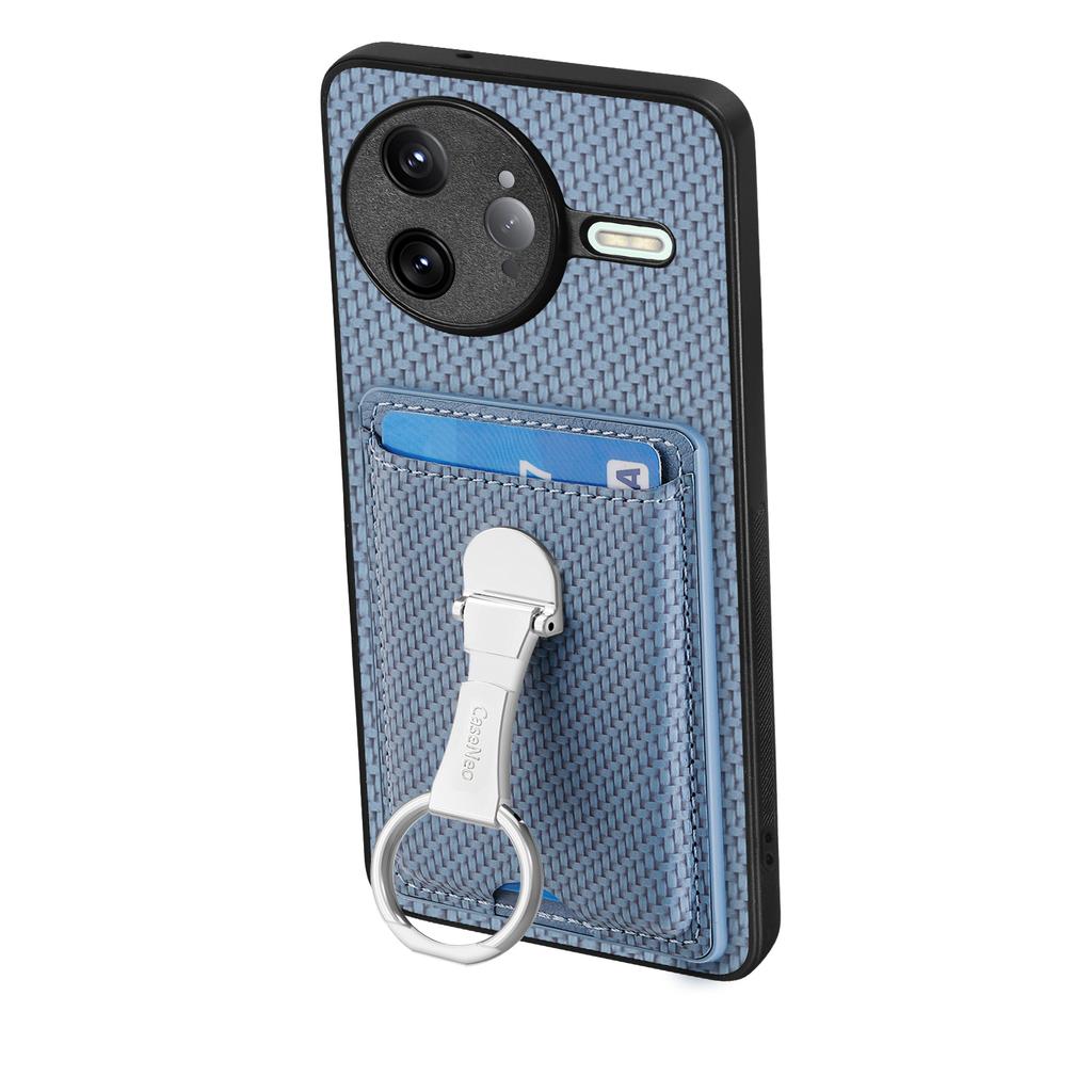 Für Xiaomi Poco F7 Ultra 5G/Xiaomi Redmi K80 Pro 5G Leder Handy-Rückseite mit Ständer und Kartenfächern Carbonfaser-Textur