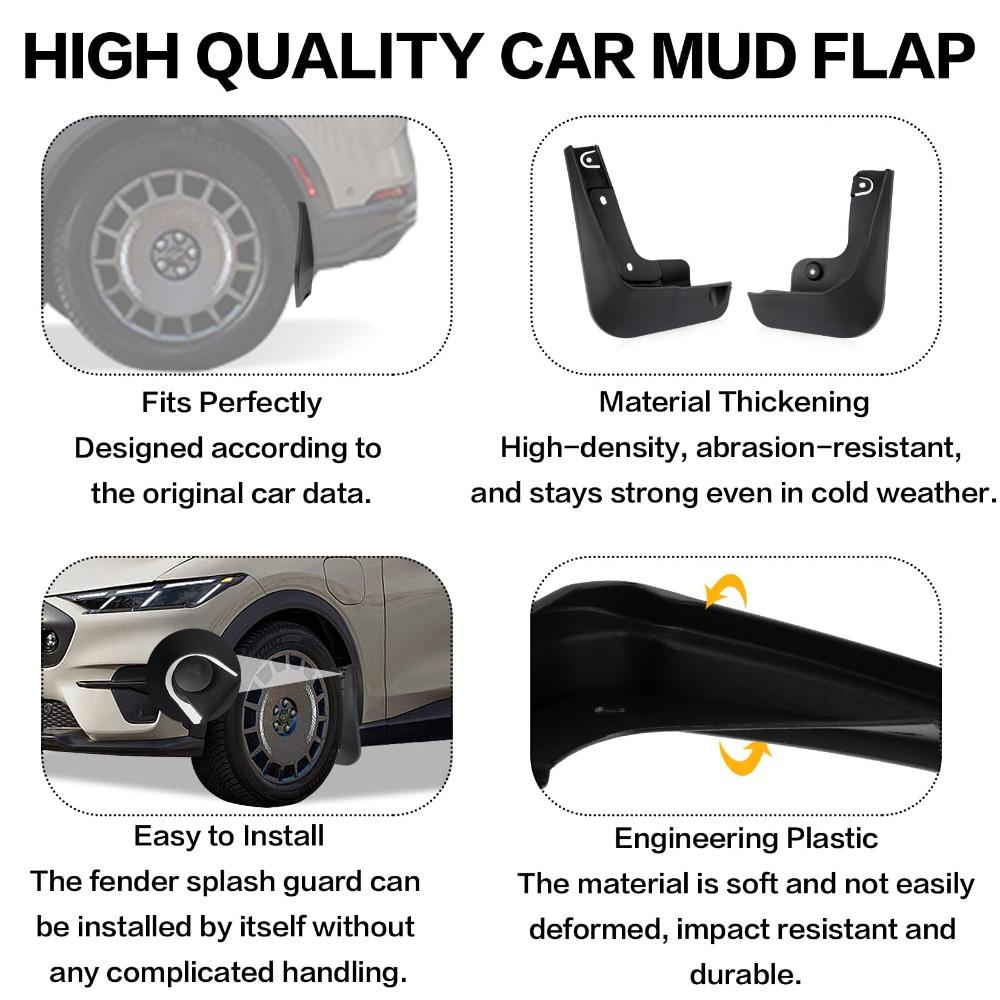 4PCS Mud Flaps for Ford Mustang MACH-E 2021-2025 Front Rear Mud Guards Splash Guards with Hardware Kit Car Accessories