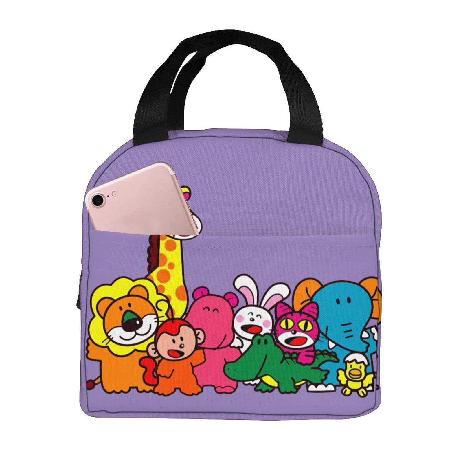 

Tabekko Animal Insulated Lunch Bag with Clasp, Black, Bento Box, Insulated, Cooler Bag with Zipper, Compact, Soft Cooler Bag, Tote/Eco Bag