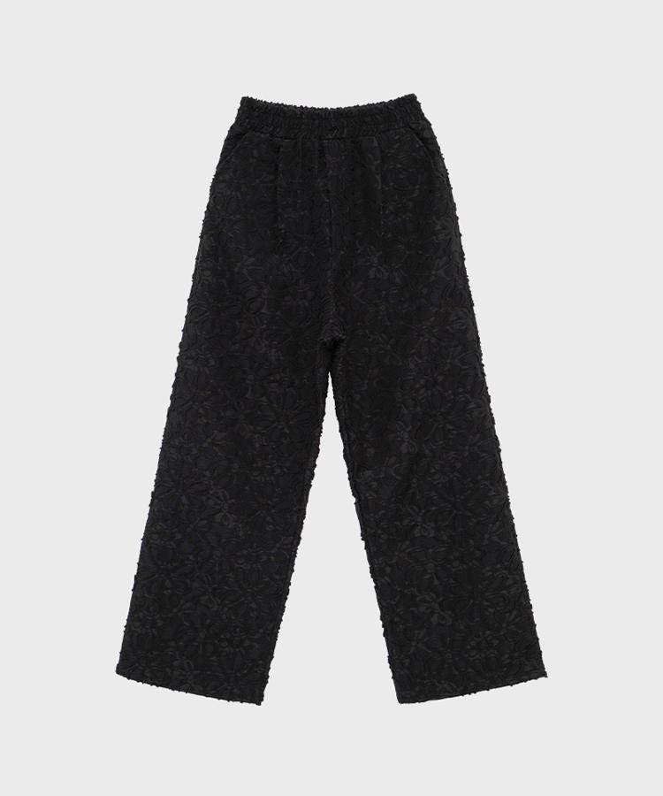 KOOKEESEE Flower Jacquard Elastic Waist Pants (Black)