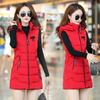 Autumn and winter new women's cotton vest medium and long large size slim-fit hooded sleeveless down cotton vest