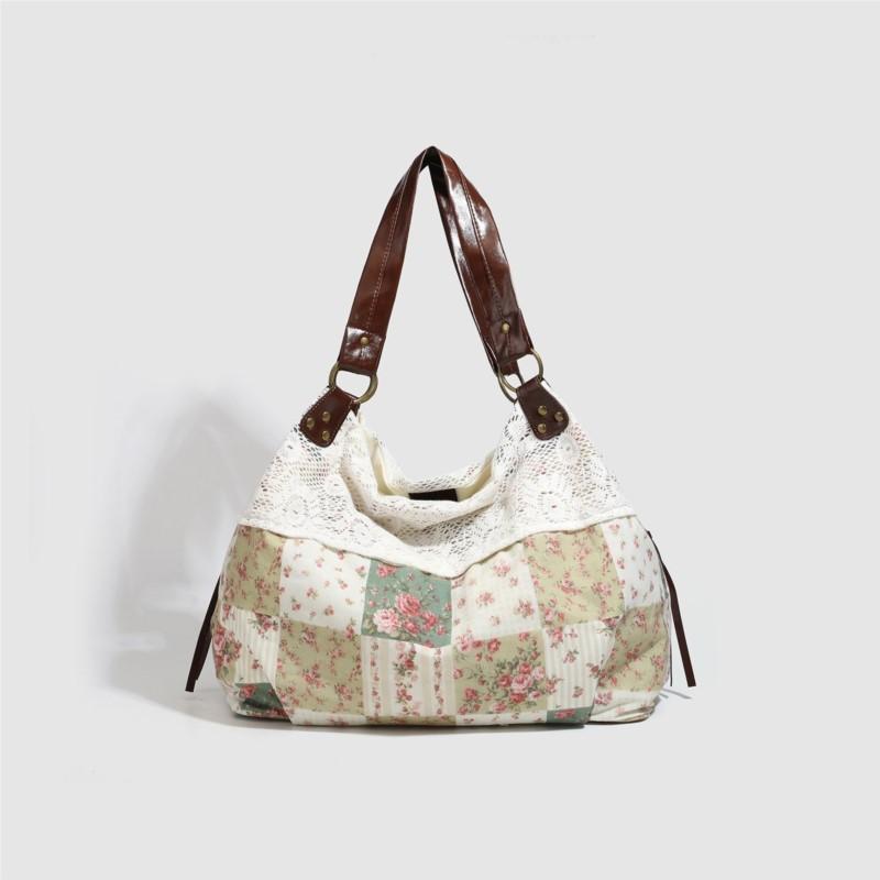 Sweet Cute Floral Lace Tote Bag Women Patchwork Large Capacity Shoulder Bag Ladies Japanese Harajuku Versatile Underarm Bag Chic