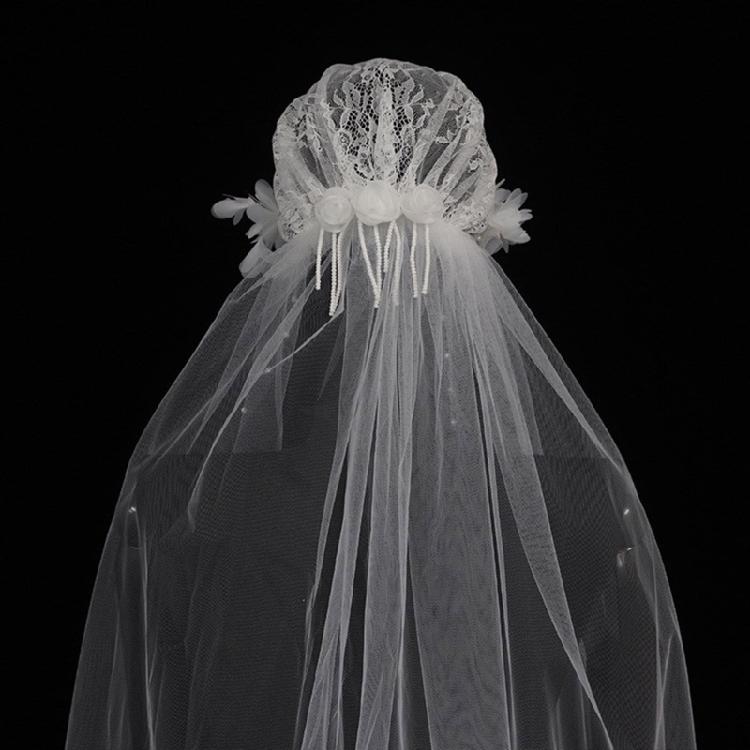 Flower Applique Veil with Pearl Veil Tulles Carnivals Wedding Veil for Bride