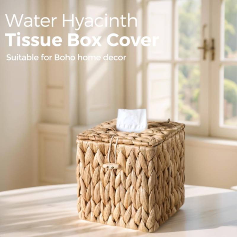 Rattan Tissue Box Holder With Lid For Living Room And Bathroom Decor