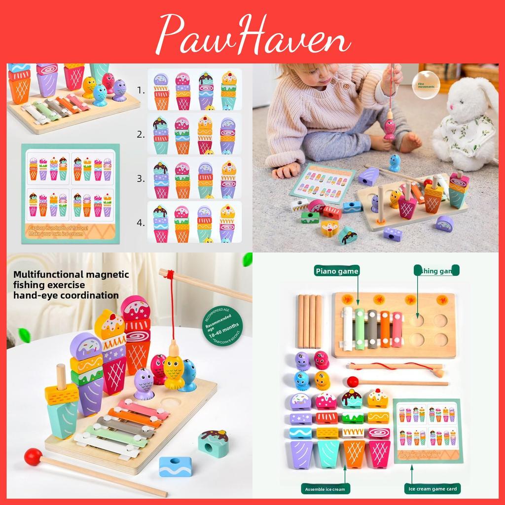 Ice Wooden Toy Cream Fishing Piano Playing Toys For Kids Play Educational