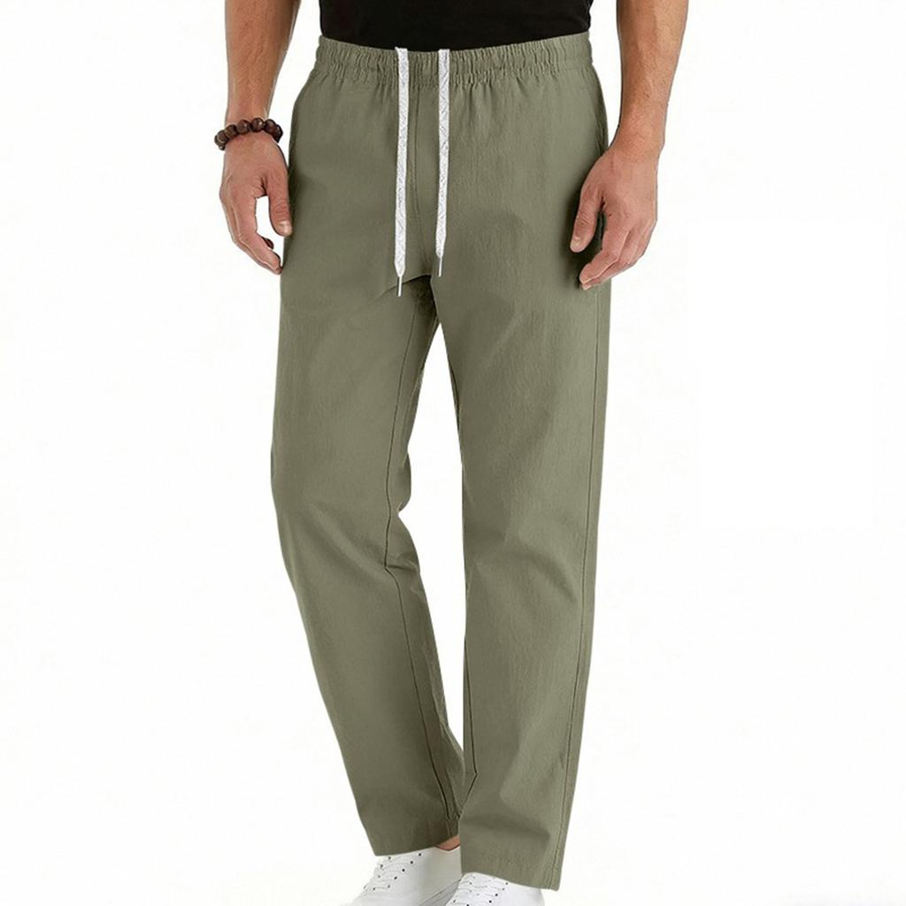 Men's Cotton-Linen Summer Straight-Leg -Color Casual Trousers