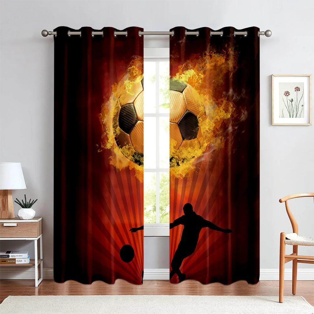 Football Print Curtains Watercolor Color Sports Boy Kids Room Living Room Kitchen Decoration Window Curtains Can Be Customized