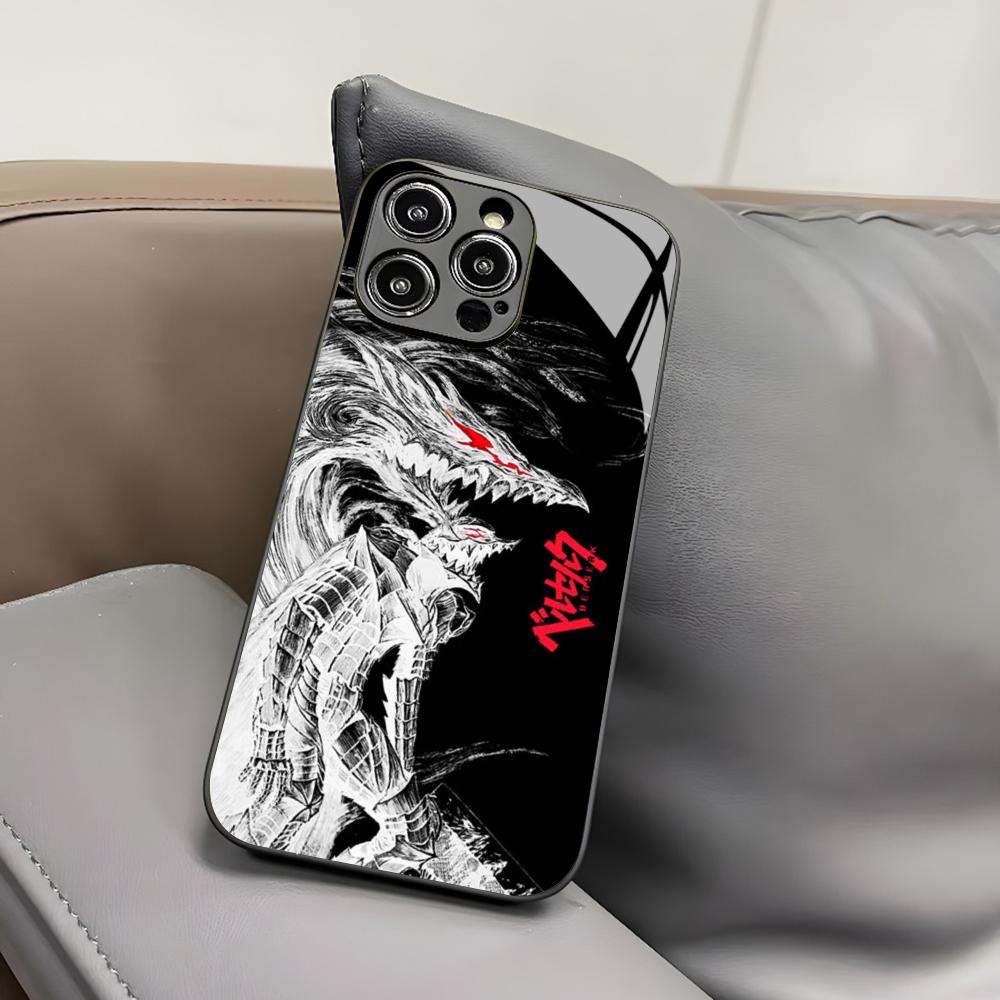 Berserk Japanese Anime Phone Case for Iphone 17 Air 16 15 14 12 11 13 Pro Max Mini X Xr Xs Puls Black Glass Cover