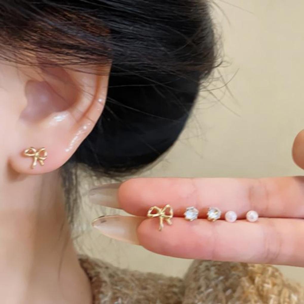 Women's Gold Ribbon Simple Daily Earrings 3pcs