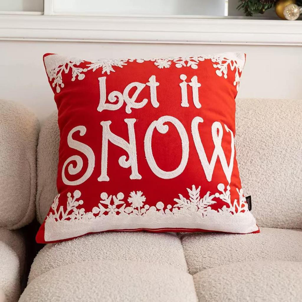 Christmas Embroidery Candy Cane & Santa Hat Tufted Throw Pillow Cover