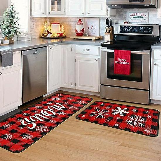 Cross-Border Christmas Holiday Two-Piece Kitchen Mat Set - Oil-Absorbing, Dirt-Resistant