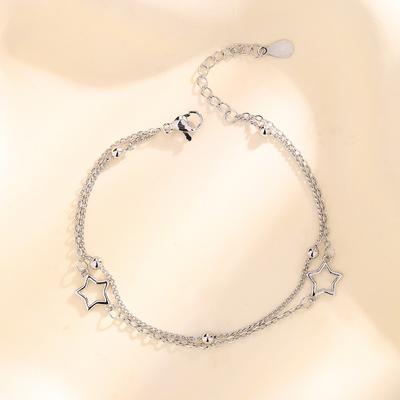 Sterling Silver S925 Silver Star-shaped Bracelet for Women Korean Style Fashionable Non-fading Cold Style Double Layer Hollow Star Bracelet