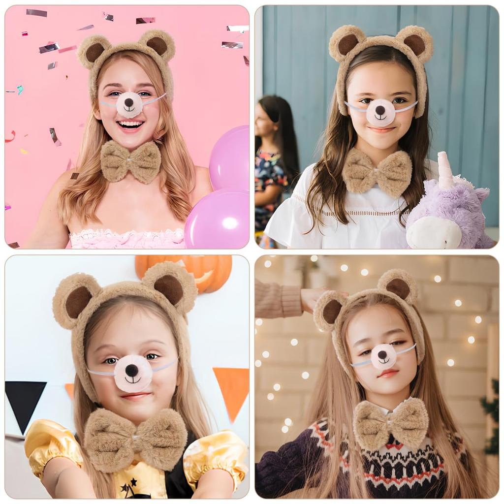Alipis Bear Costume Set for Kids, Includes Plush Headband, Ears, Nose, Tail, and Bow Tie, Perfect for Halloween and Parties