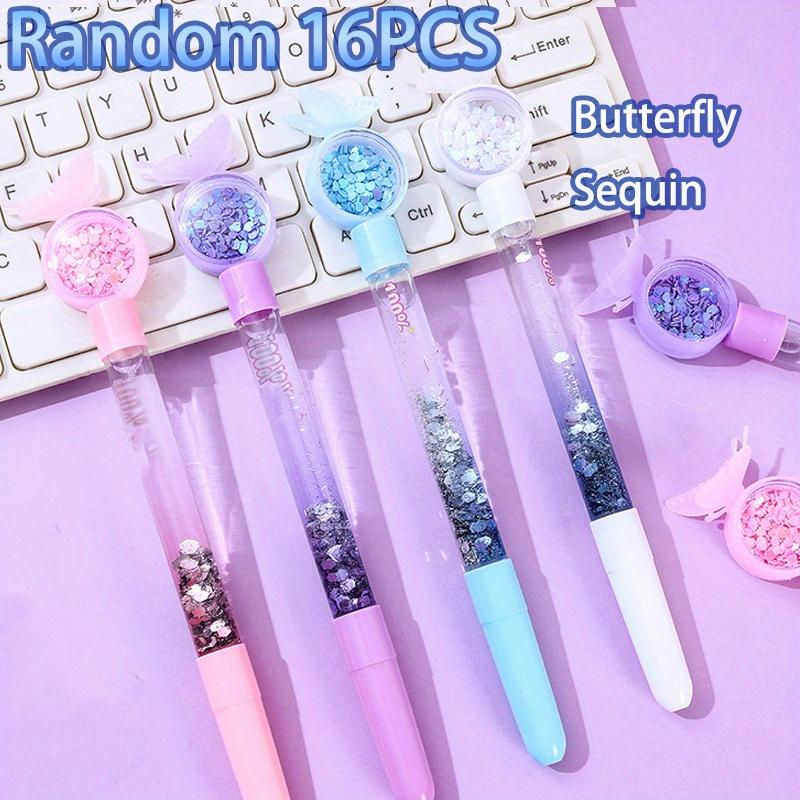 16 Stück Lebendiger Schmetterlings-Glitzer-Pailletten-Stift 0,5 mm Schwarz Modisches Glattes Schreibgefühl, Perfekt für Schüler-Schreibwaren, Partygeschenke Zurück zur Schule