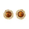 Unique Metal Woven Maillard Wind Tiger'S Eye Stone Stud Earrings Niche Retro Earrings High-End Light Luxury Fashion Earrings