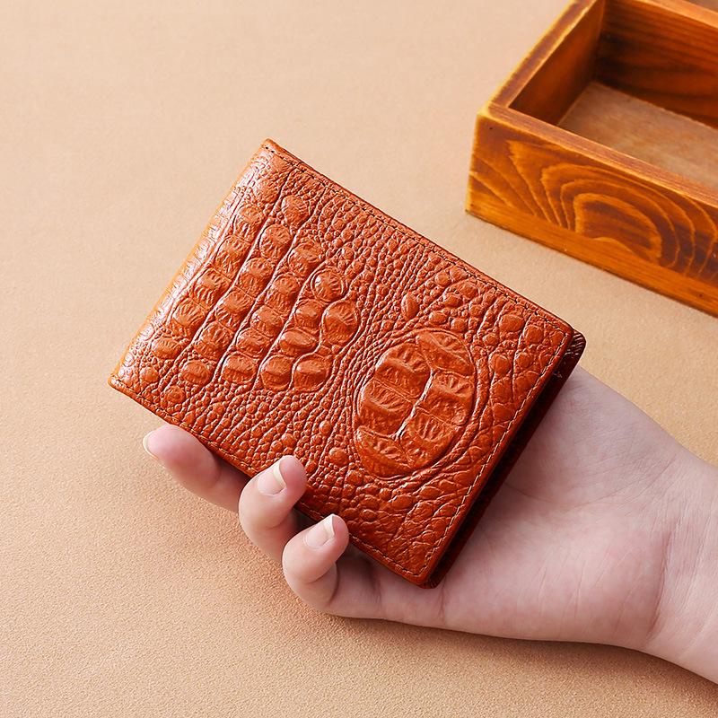 Men's Genuine Crocodile-Embossed Leather Wallet with ID Card Slot & Multiple Pockets - Compact Business RFID Blocking