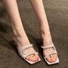 New Niche Light Purple Rhinestone High Heels Women's Thin Heels Square Head Word with Cool Slippers Women's Outer Wear