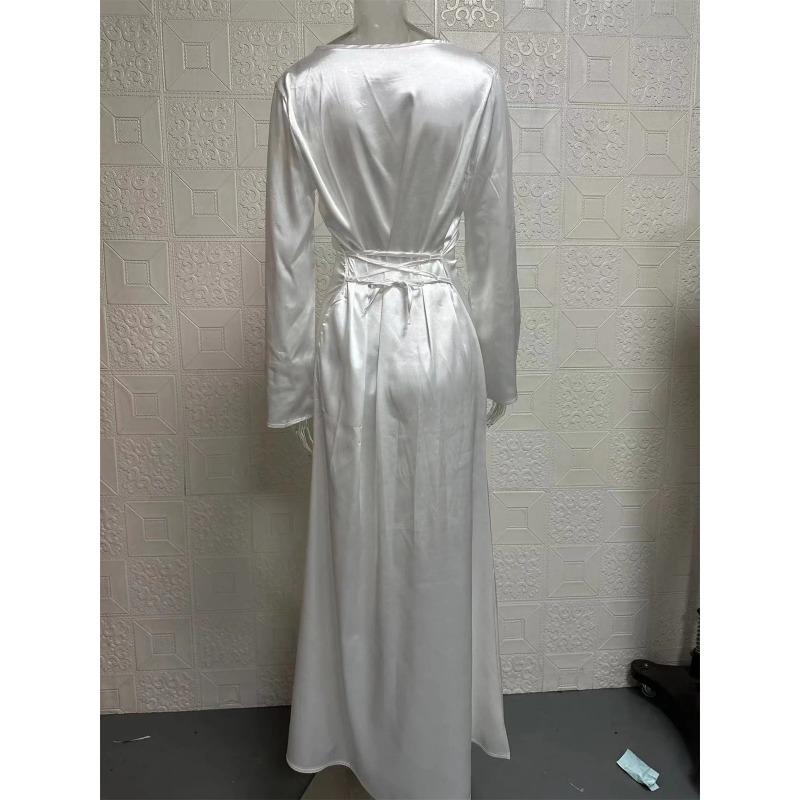 Letnia Elegancka Sukienka Z Długim Rękawem Y2k Kobiety Seksowne Retro Solidne O-neck Wąskie Sukienki Kobieca Moda Elegancka Estetyczna Rozkloszowana Impreza Odzież