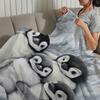 Kawaii Funny Art Penguin Family Soft Warm Plush Blanket for Dormitory Sofa Living Room Pet Hogar Bedroom Gift Nap Home Flannel