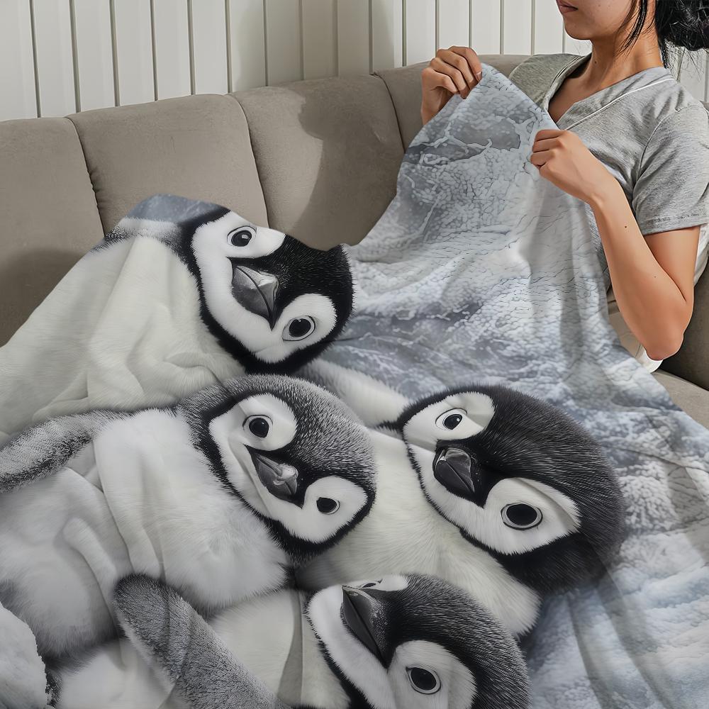Kawaii Funny Art Penguin Family Soft Warm Plush Blanket for Dormitory Sofa Living Room Pet Hogar Bedroom Gift Nap Home Flannel
