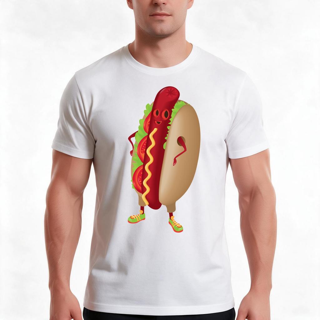 Happy Hotdog Tshirt Summer Casual Cotton Tee Oversized Streetwear Tops Vintage Graphic Print Loose Fit Short Sleeve