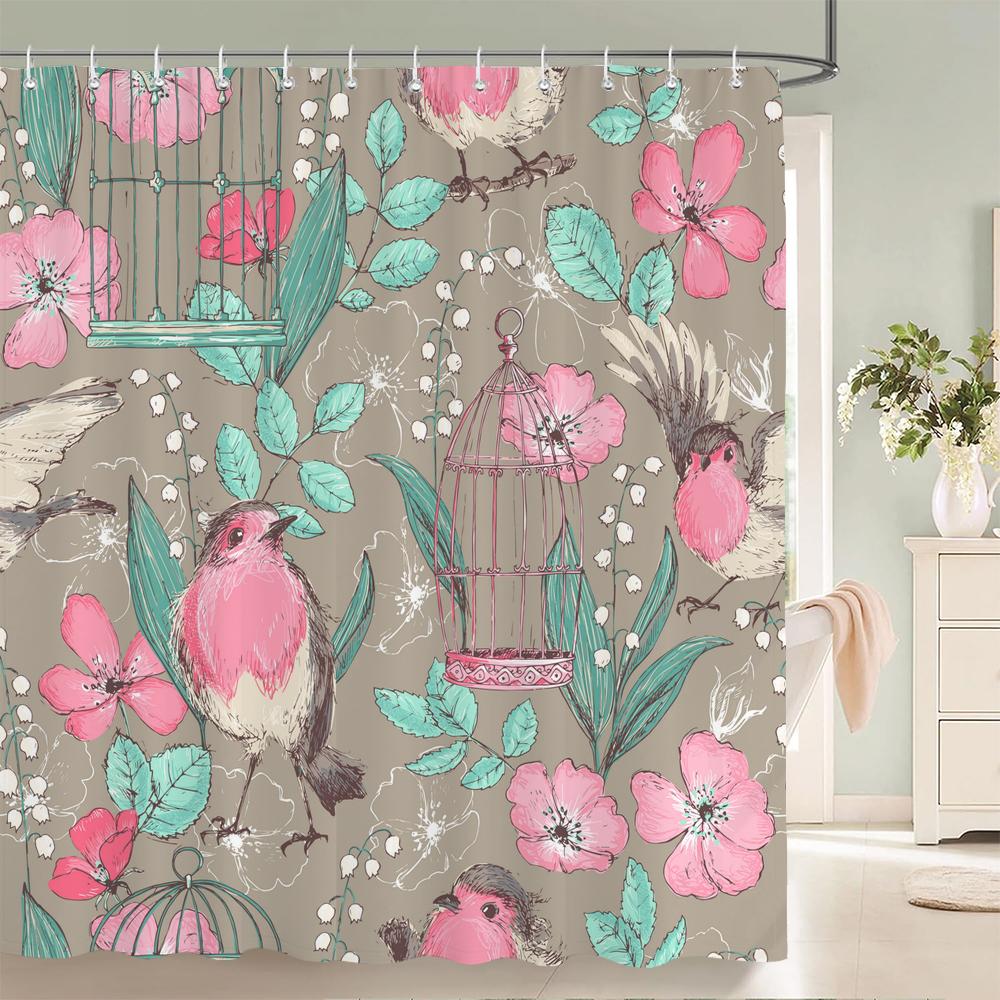 High Quality Colorful Flowers Plant Leaves Shower Curtains Waterproof Bathroom Curtain Bath Curtain With Hooks Shower Curtain