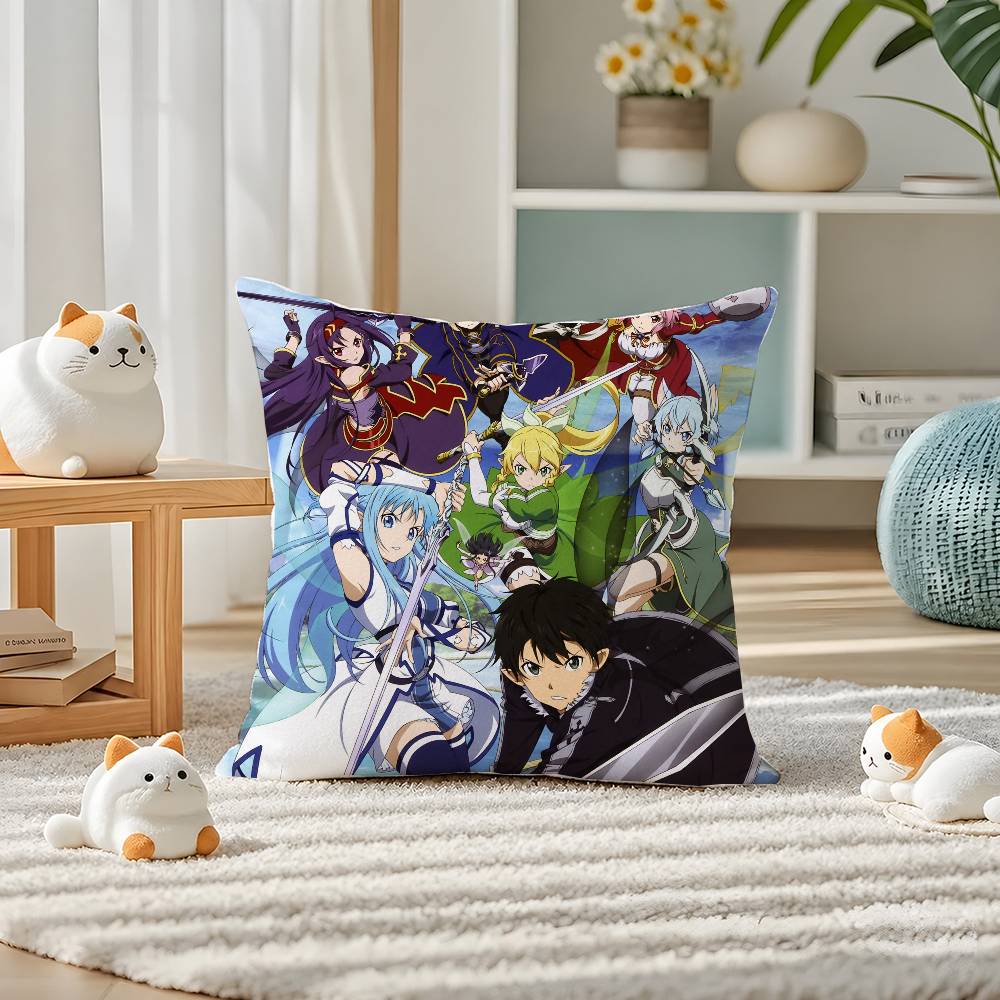 Sword Art Online Premium Character Series Plush Pillow Cover Soft Short Plush Cushion Cover For Sofa Bedroom Home Decor Gift