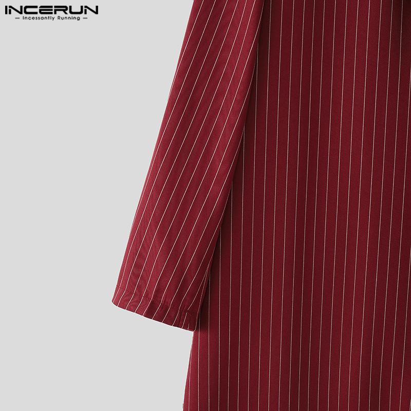 INCERUN Autumn Men Long Sleeve Striped Open Front Long Cardigan Coats Windbreaker
