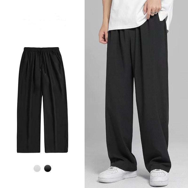 Men Summer Ice Silk Casual Pants With Drawstring Waist For Youth Comfort Fit