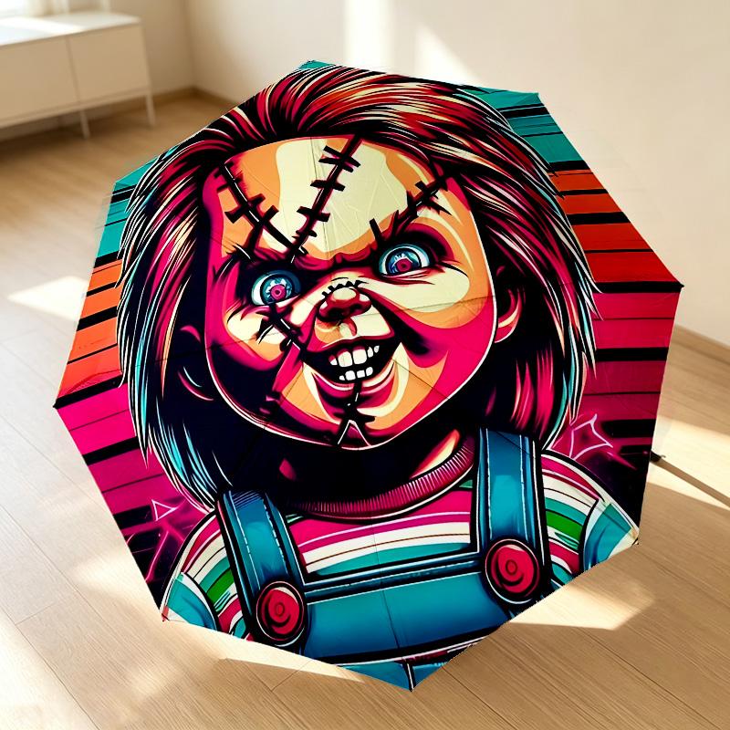 Horror Doll 8 Ribs 3Fold Black Glue Uv Protection Umbrella Sun Protection Rainproof Compact Folding Umbrella For Travel Daily Use C923630