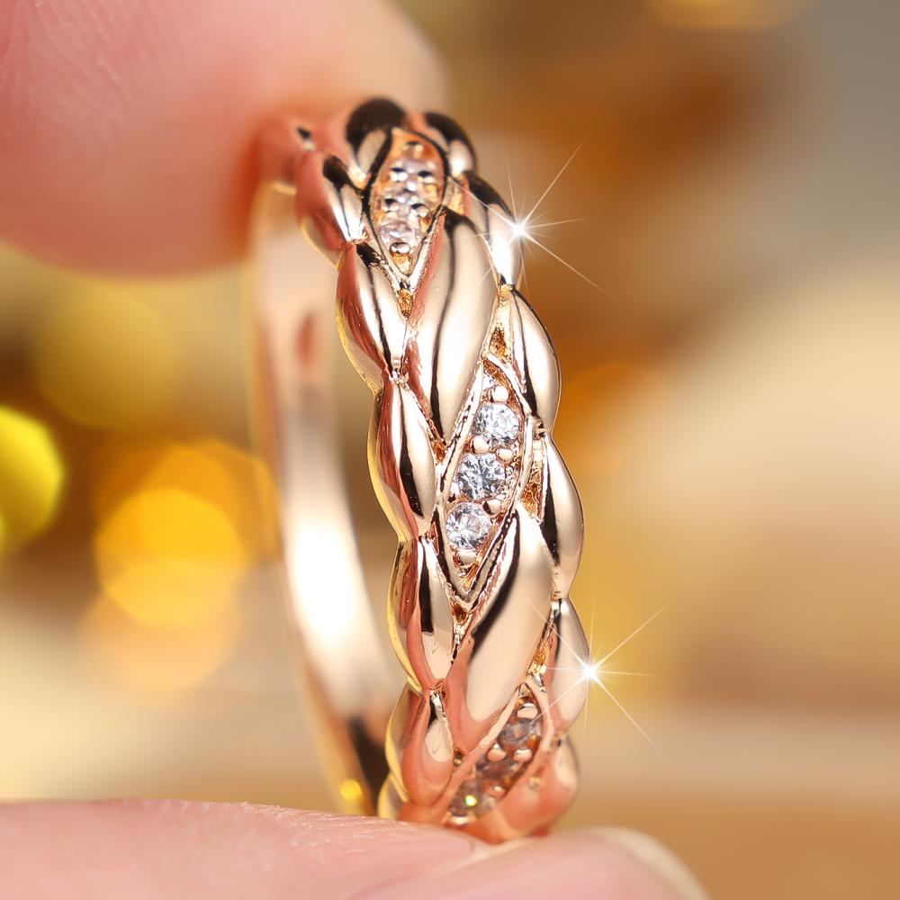 Elegant Braided Leaf Ring with Pave Zircon Accents In Gold Color for Women Daily Wear
