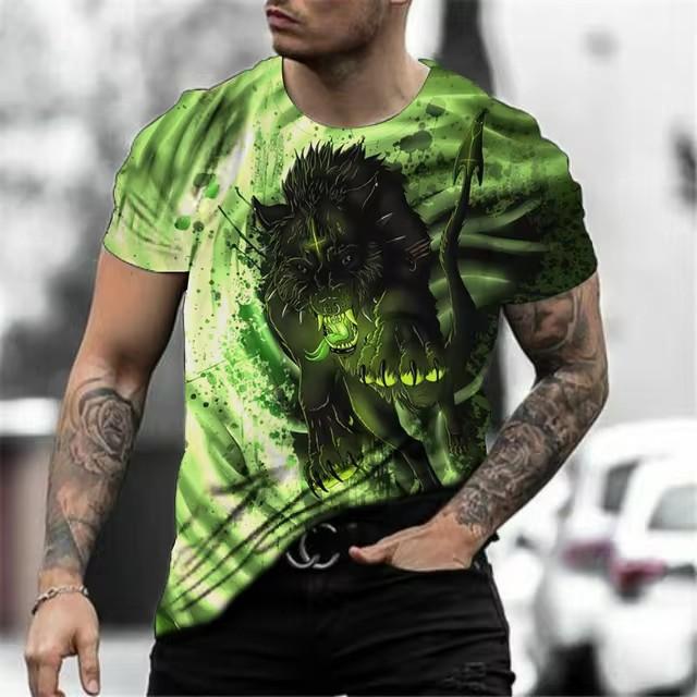 Summer Round Neck 3D Wolf Print Top Fashionable Casual Short Sleeved Men's T-shirts