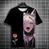 2024 Sommer neues Herren-Sommer-T-Shirt im antiken Stil, lässiger 3D-Druck, Anime-Mädchen-Rosendruck, High-End-Druck, Unisex, kurze Ärmel