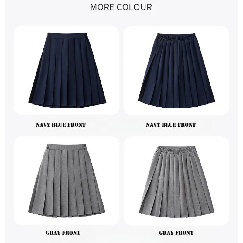 Anti-wrinkle Kids Girls Pleated Skirt Solid Color Midi Length Preppy Style Versatile Casual School Skirt for Girls Daily Wear