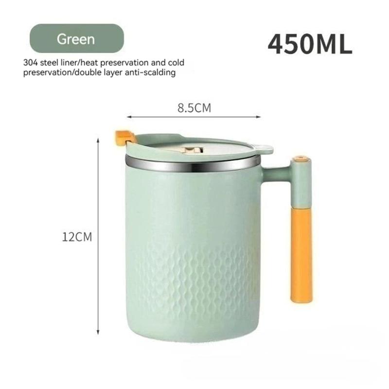 

Портативная двухслойная термостойкая кофейная чашка, стакан для воды из нержавеющей стали 304 с ручкой и крышкой, термос с защитой от протечек зелёный