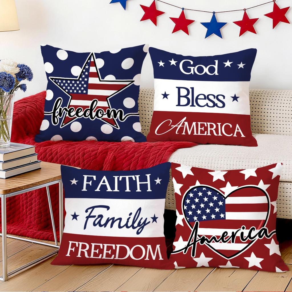 1/4pcs Free American Independence Day Cushions Pillowcase Polyester Cushion Cover Throw Pillow Pillowcover Home Car Sofa Decor