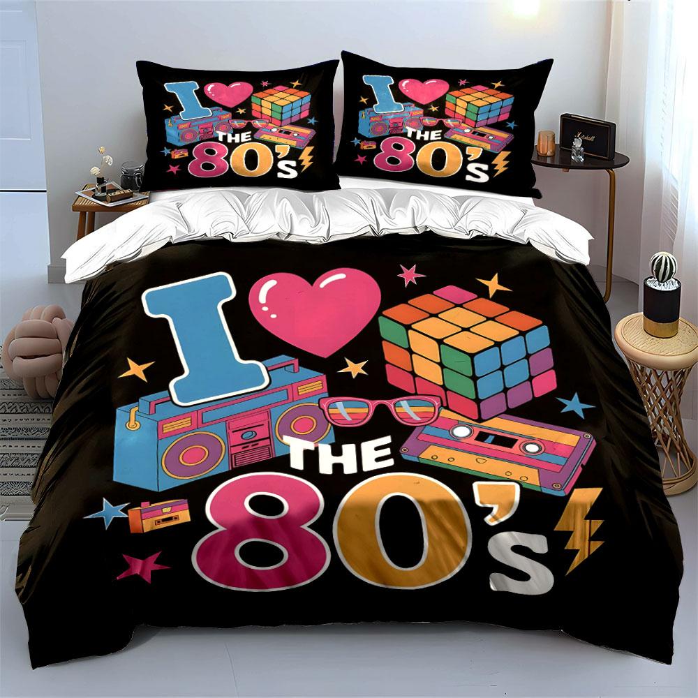 I Love the 80s Retro Design Bedding Duvet Cover Set (1*Duvet Cover 2*Pillowcases, Without Duvet Insert)