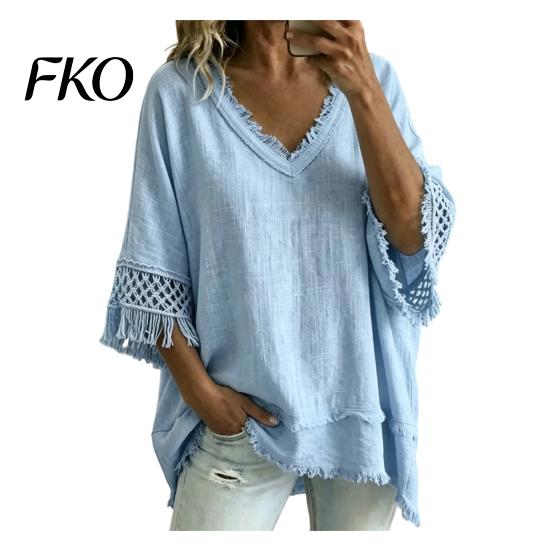 Casual Women Shirt Summer Tops for Women, V-Neck Half Sleeve Pullover Tops, Loose Basic Solid Color Fit Breathable Blouse Work Parties Wear