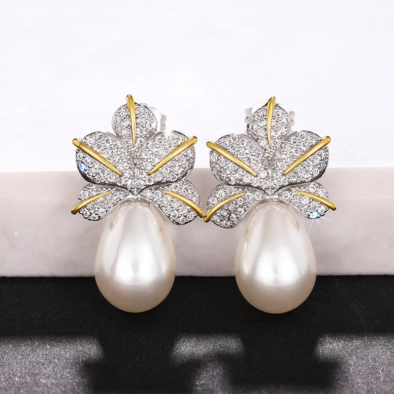 Huitan Aesthetic Flower Imitation Pearl Drop Earrings Temperament Women's Accessories for Wedding Party Luxury Trendy Jewelry