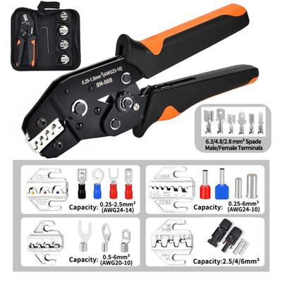 SN-58B Crimping Pliers Kit Quick Jaw Replacement for Tab 2.8/4.8/6.3/Tube/Photovoltaic/Insuated/Dupont Terminals Electrical Tool
