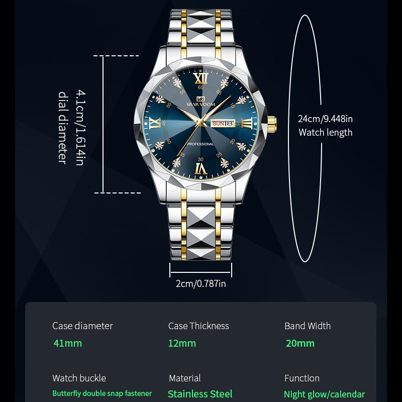 VA VA VOOM Brand Watch Men's Waterproof Rhombus Design Business Men's Watch