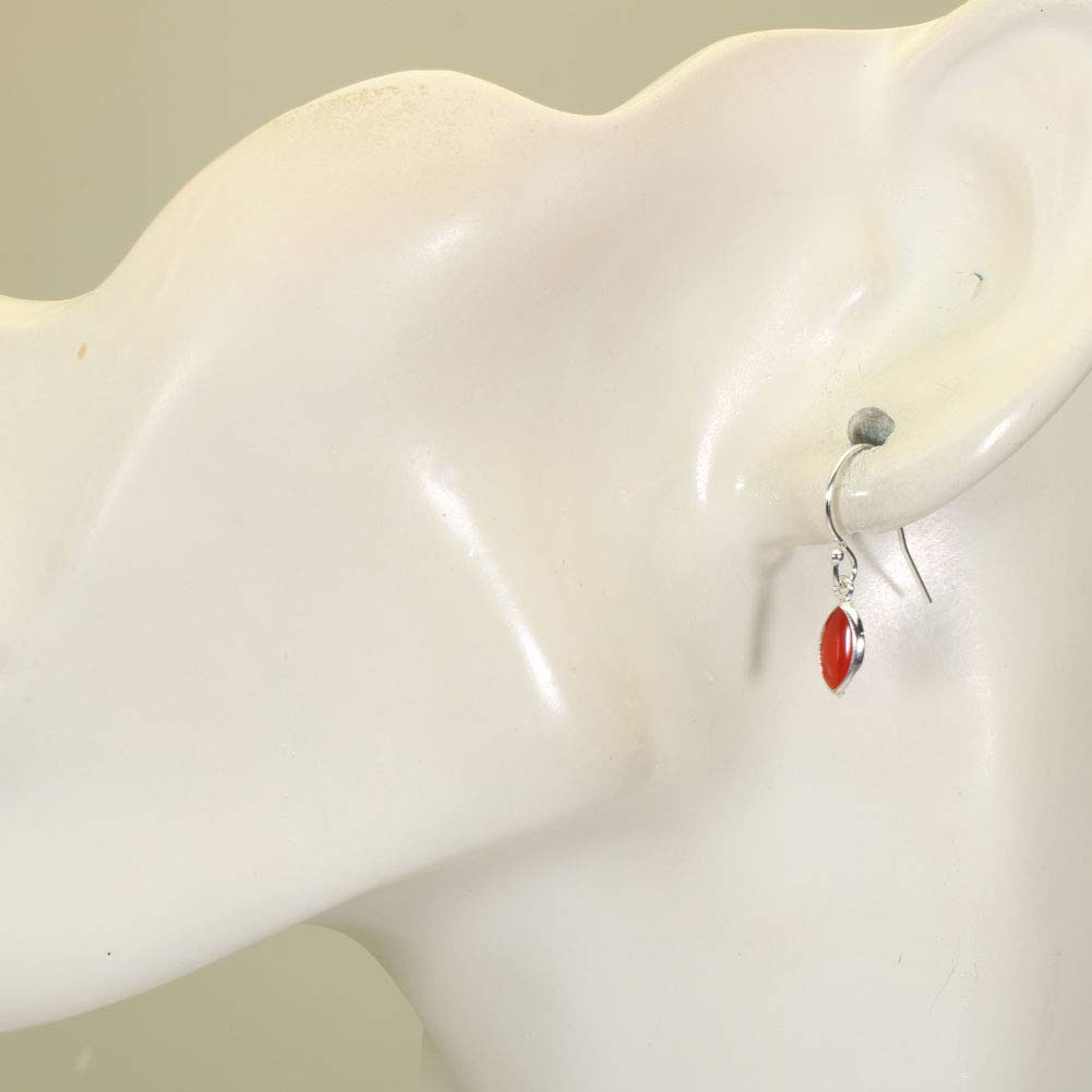 Japanese Red Coral Marquise Undyed Earrings, Silver,