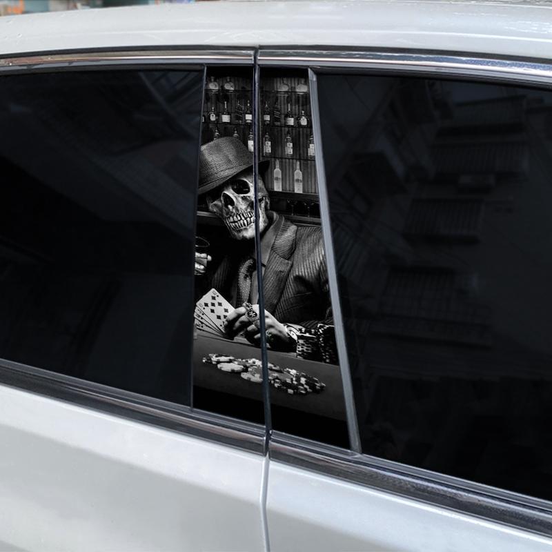 2pcs Skull Grim Reaper Car Sticker Car Center Pillar Sticker Modified Car Door Pillar Shape Waterproof Vinyl Sticker