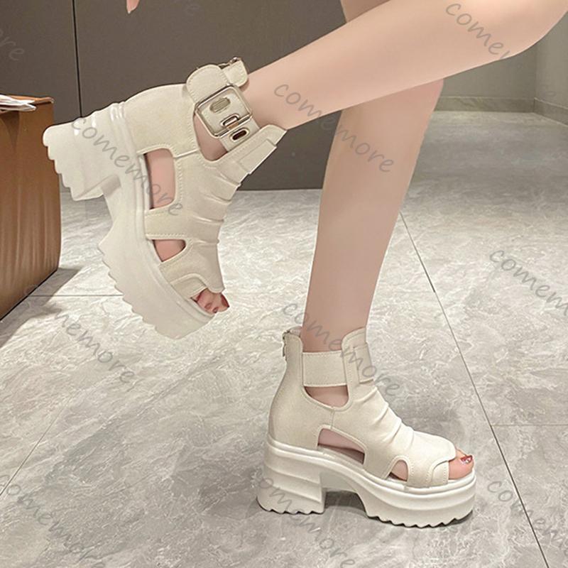 Fashion Comemore Gothic Platform Sandals Women Summer Wedges Peep Toe Gladiator Shoes Woman Thick Bottom 8cm High Heels Sandalias Mujer