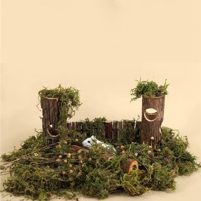 Hamster Tree Hollow Toy Fir Wood Stump Hideout Burrow Tunnel Cage Decor Chew Grinding Toy for Small Pet Syrian Hamster